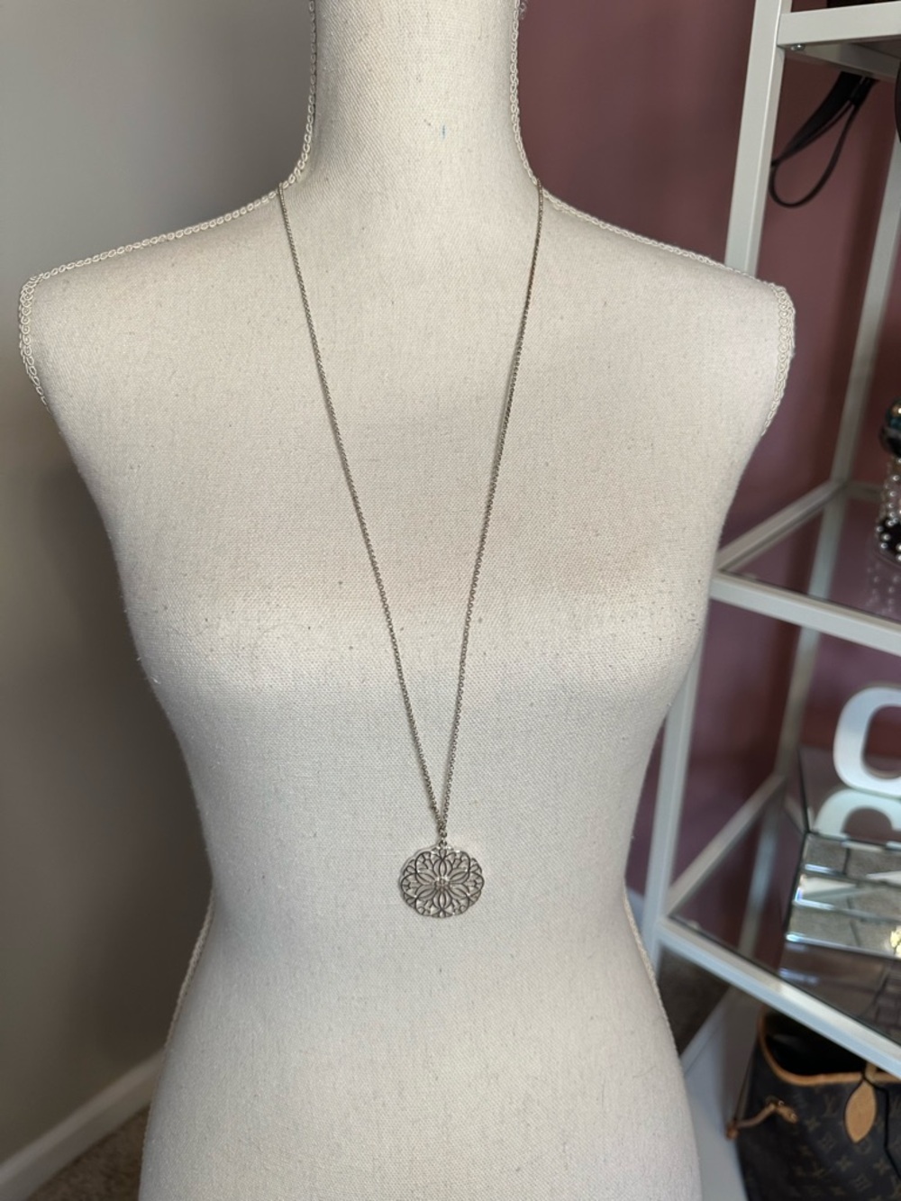 Silver Filigree Medallion Pendant Necklace - Women
